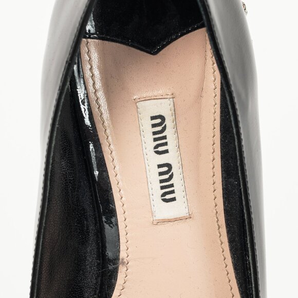 Miu Miu Black Patent Jewel-Heel Bow Pointed-Toe Flats - Picture 11 of 11